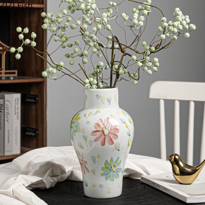 Colorful Flower Patterns Ceramic Vase Potted Plant Table Decoration Flowers Arrangement Floral Vases Room Aesthetic Decor