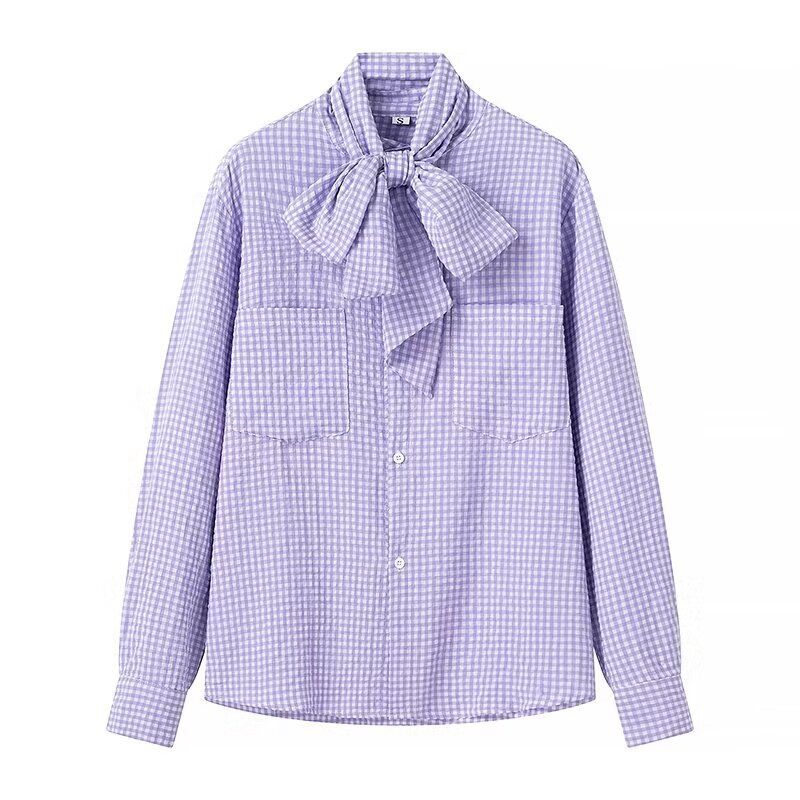 

Fashion Style 2024 Spring New Arrival Women s Clothing Stylish Fashion All-Match Elegant Slim Looking Butterfly Collar Long Sleeves Shirt Purple L