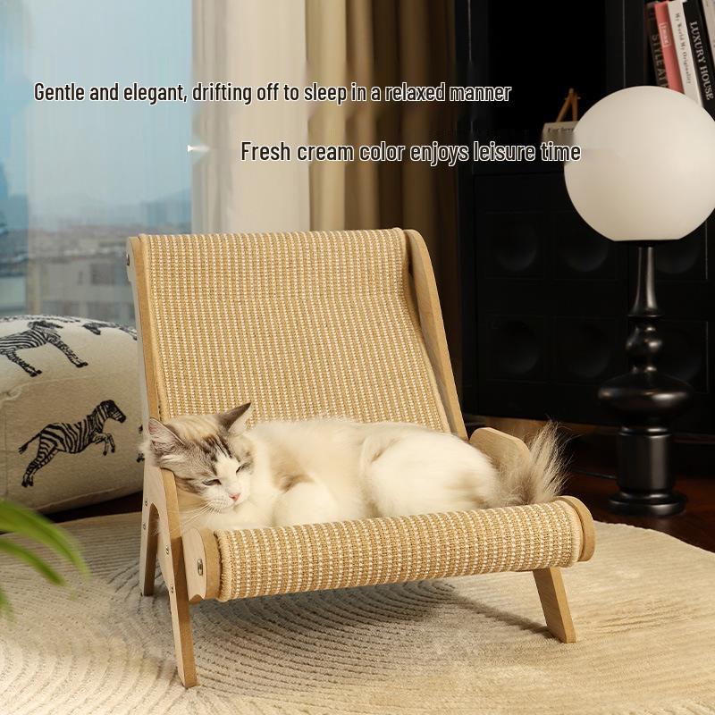 Wooden Cat Recliner: Scratch-Resistant Hammock with Sisal Scratch Pad