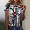Summer Round Neck Facial Painting 3D Print Top Fashionable Casual Short Sleeved Women's T-shirts