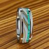 Women Wedding Band Polished Stainless Steel Rings Men's  8MM Luxury Agate Stone Inlay Steel Ring Party Accessories Gift