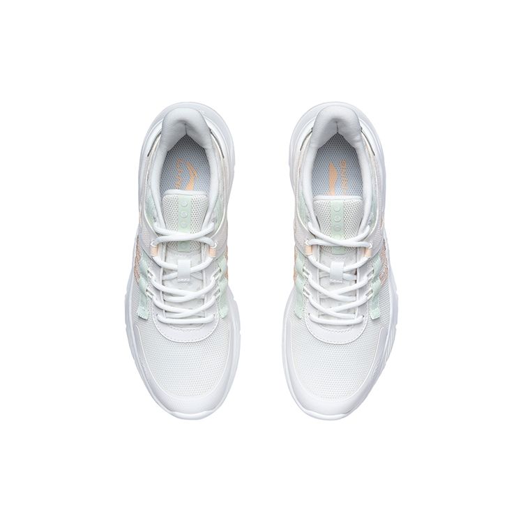 Li-Ning Non-Slip Wear-Resistant Low-Top Running Shoes Women Sneakers White Apricot Green AGLR066-2
