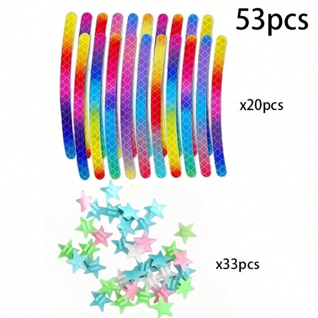 53Pcs Bike Decoration Kit, Reflective Stickers & Wheel Spoke Beads, Star & Heart Design, Durable & Cute Bike Accessories