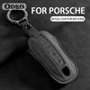 3 Buttons Leather Car Key Case Cover for Porsche Panamera Cayenne 971 911 9YA Macan Boxster Auto Key Shell Fob Holder Keychain