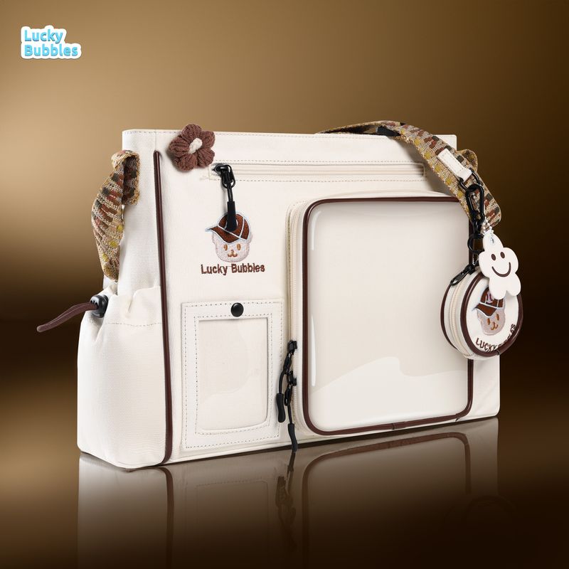 

Baseball Bear Cartoon Backpack 2.0 Canvas Bar Rice Snack Large Capacity Lucky Bubbles Original Design White Camel