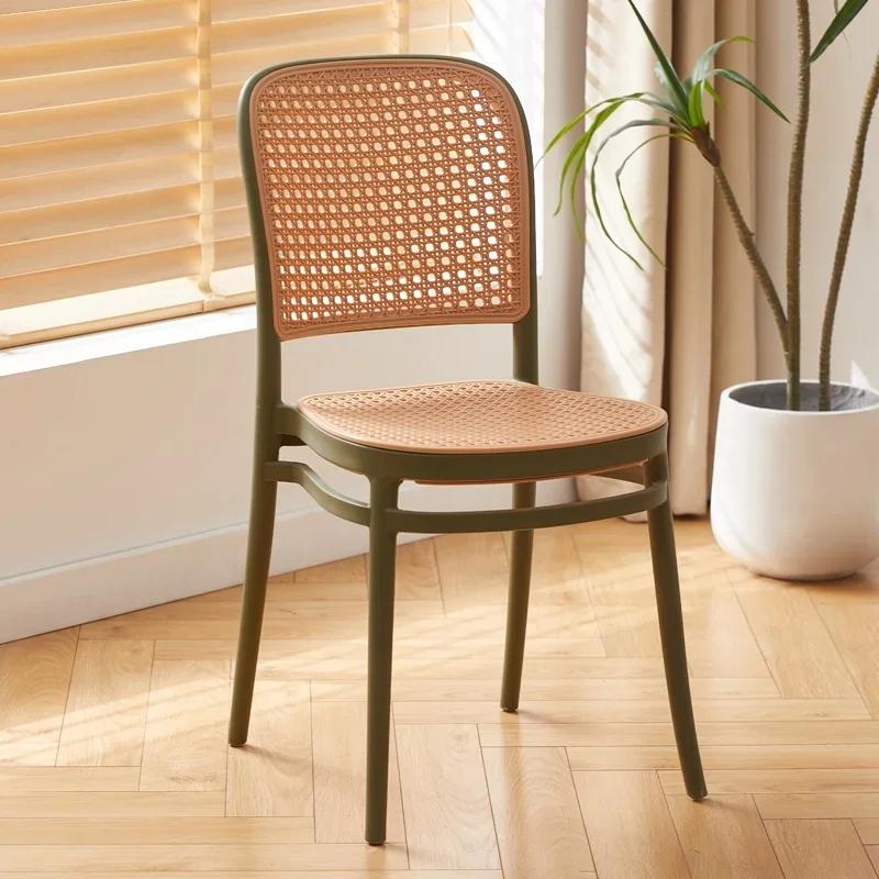 Nordic Dining ChairsLiving Room FurnitureHousehold Plastic Imitation Rattan WeavingModern Simple Backrest Stools New Arrivals