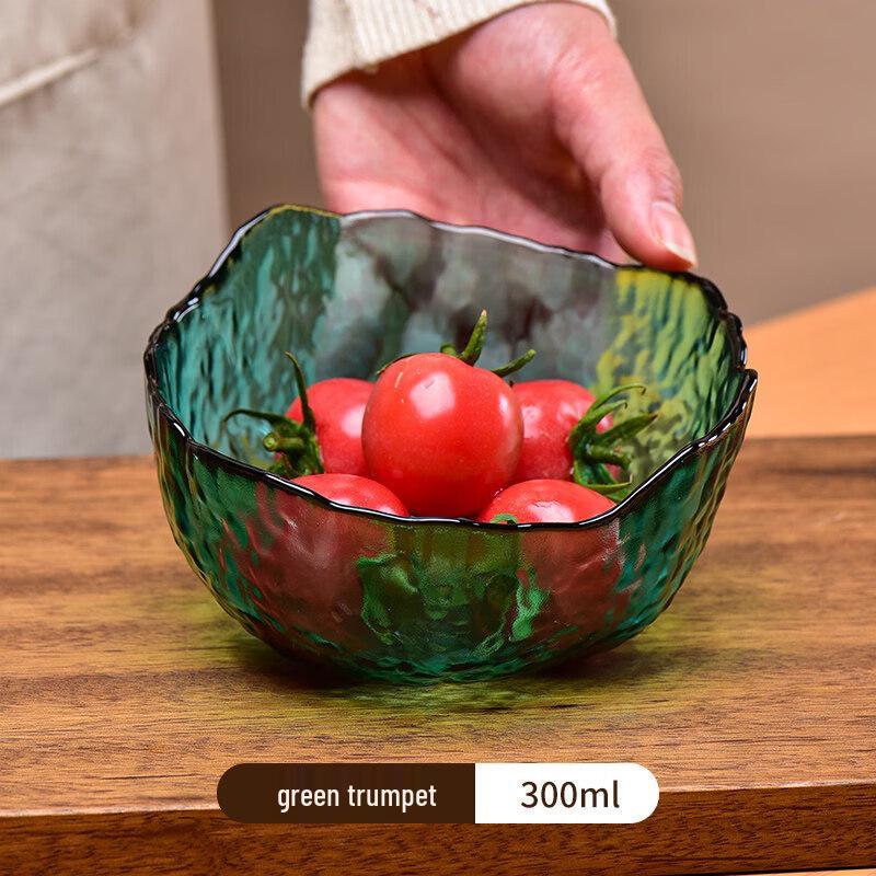 Japanese Gold-Rimmed Hammered Glass Salad Bowl