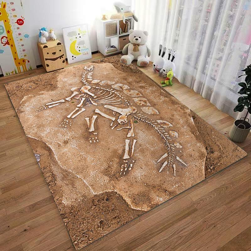 Teppich mit Dinosaurier-Fossilienmuster, Einzigartige Heimdekoration für Jurassic-Liebhaber, Geeignet als rutschfeste Spielmatte für Wohnzimmer- und Schlafzimmer-Sofas