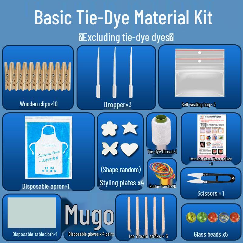 Complete Tie-Dye Kit: Rubber Bands, Clips, Embroidery Hoops & Materials for Kids' Printing & Dyeing Projects