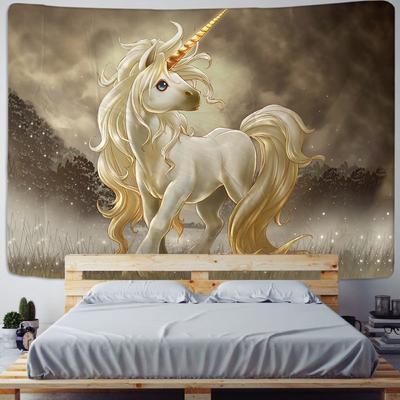 Arazzo Cavallo Fantasia Colorato, Appeso a Parete Unicorno Dorato, Panno Sfondo Psichedelico Hippie Moderno Bohemien, Tappetino da Spiaggia Yoga
