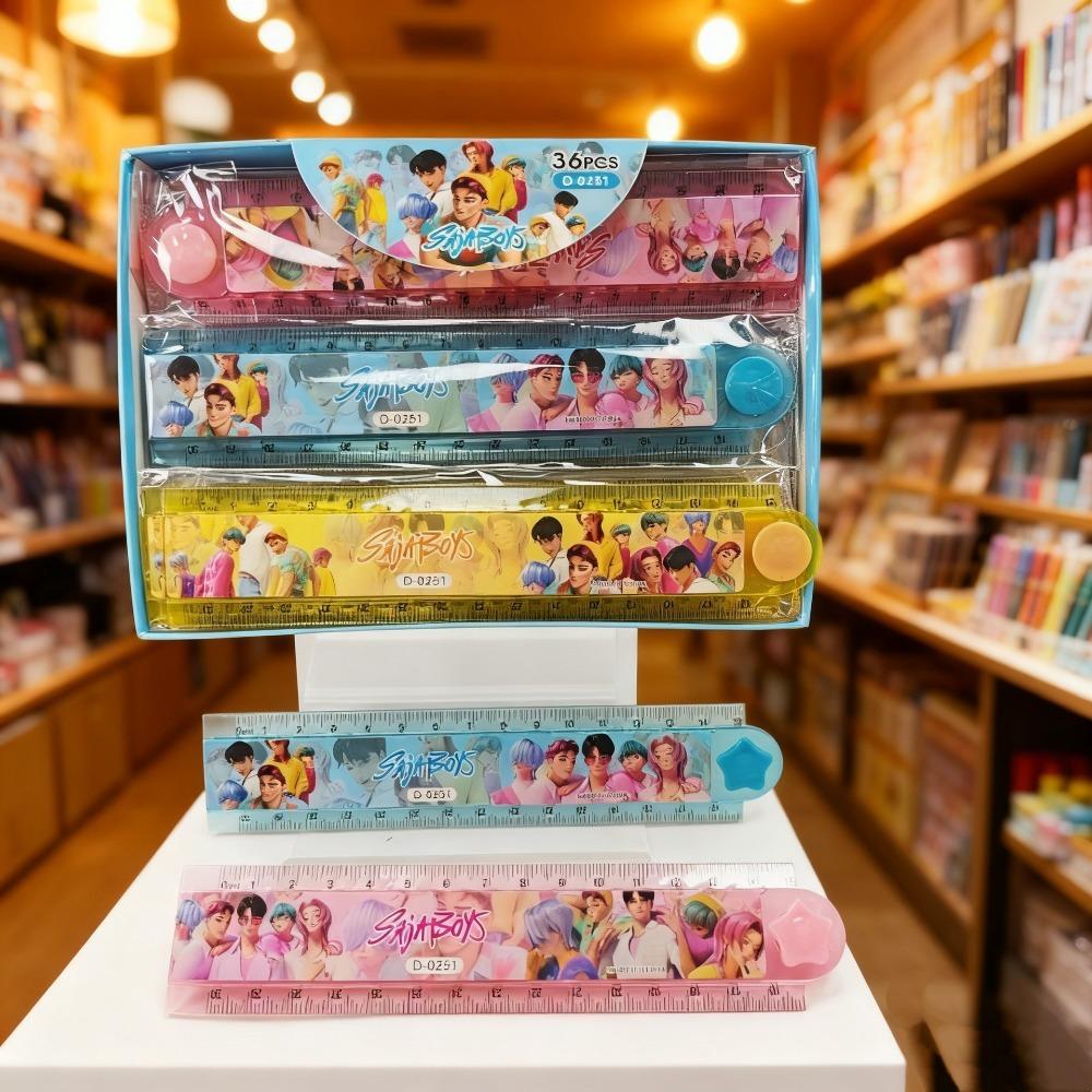3 Stück Kpop Dämonenjäger Huntrix Rumi Anime Kunststoff Faltskalen Set 30cm/11.8in Gerade Dreieck Geometrie Mathe Messwerkzeuge