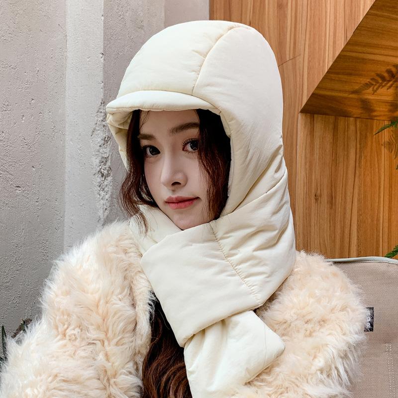 New Winter Hat Scarf Integrated Cold proof Thick Down Hat Riding Ear Protection Hat Northeast Warmth Lei Feng Hat Women