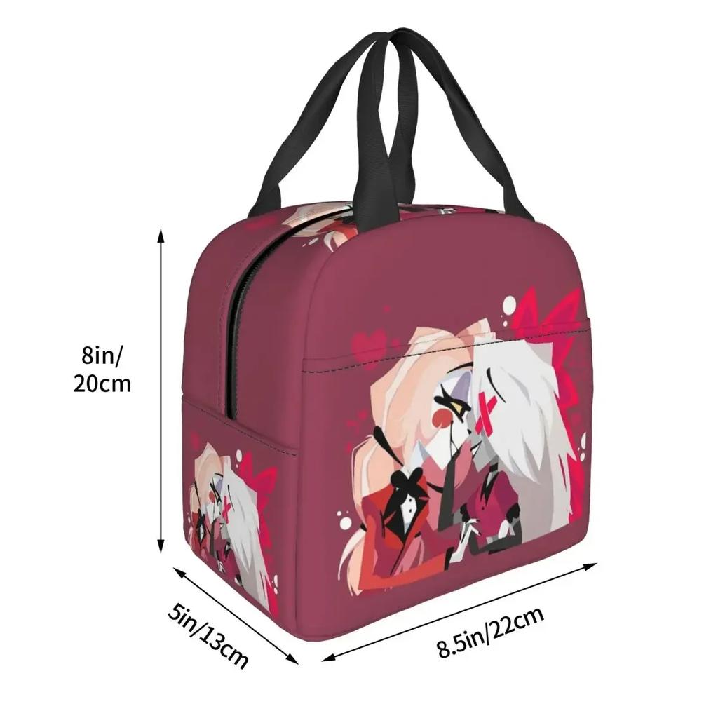 Charlie And Vaggie Valentines Hazbin Hotels Insulated Lunch Bag for School Cooler Thermal Food Box Tote Lunch Boxes Container