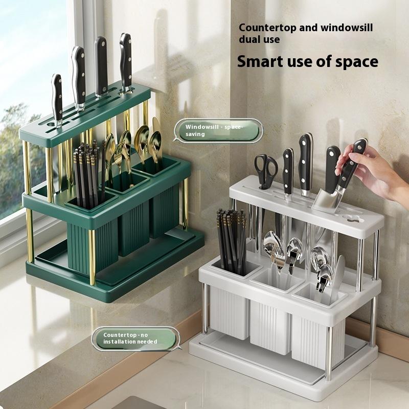 Kitchen Knife Holder Storage Rack, Chopsticks Tube Knife Holder Integrated Storage Box Restaurant Kitchen Knife Holder