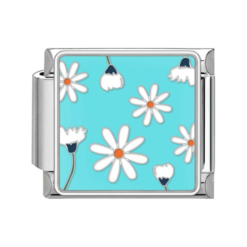 New Stainless Steel Italian Modular Charm Bracelet Diy Interchangeable Flower Pattern Charms Fashion Jewelry Women Daily Wear
