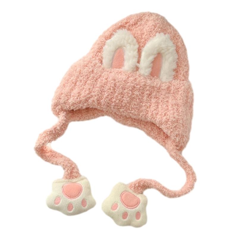 Autumn Winter Warm Hat with Earflap and Chin Strap Ties Cute Cartoon Beanie Cap Soft Bonnet Warm Headwear for Kids