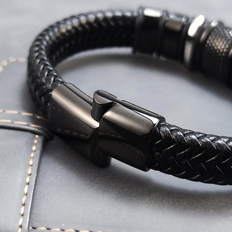 2026 New Style Domineering Hand-woven Combination Accessory Stainless Steel Men's Leather Bracelet Fashion Man Jewelry Wholesale