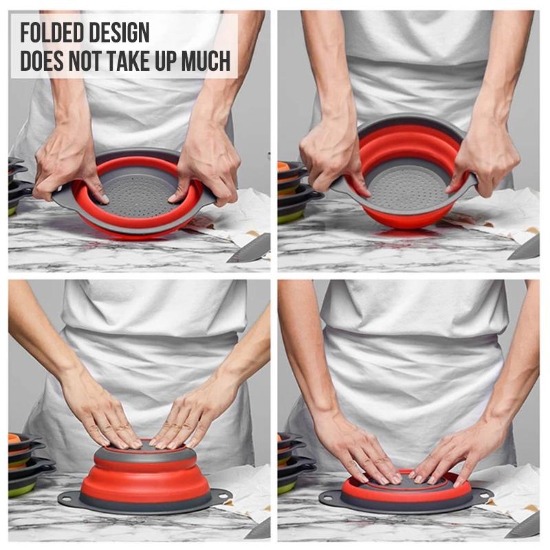 Walfos Silicone Folding Drain Basket Fruit Vegetable Washing Basket Strainer Colander Collapsible Drainer Kitchen Storage Tool