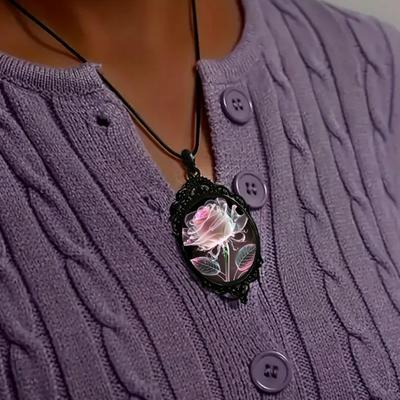 Gothic Rose Necklace Vintage Rose Floral Glass Pendant Necklace Dark Punk Jewelry Gift for Women Teen Girls