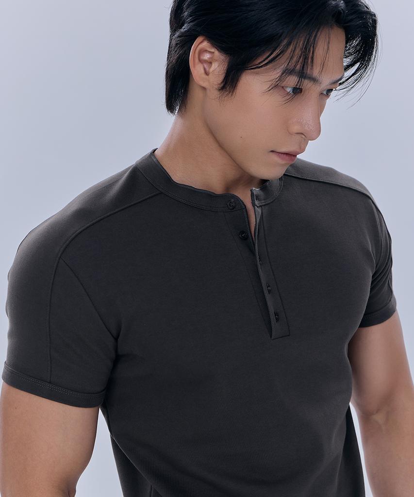 NINEZ Cotton Spandex Cut Henley Neck Muscle Fit T-Shirt (2 Colors)