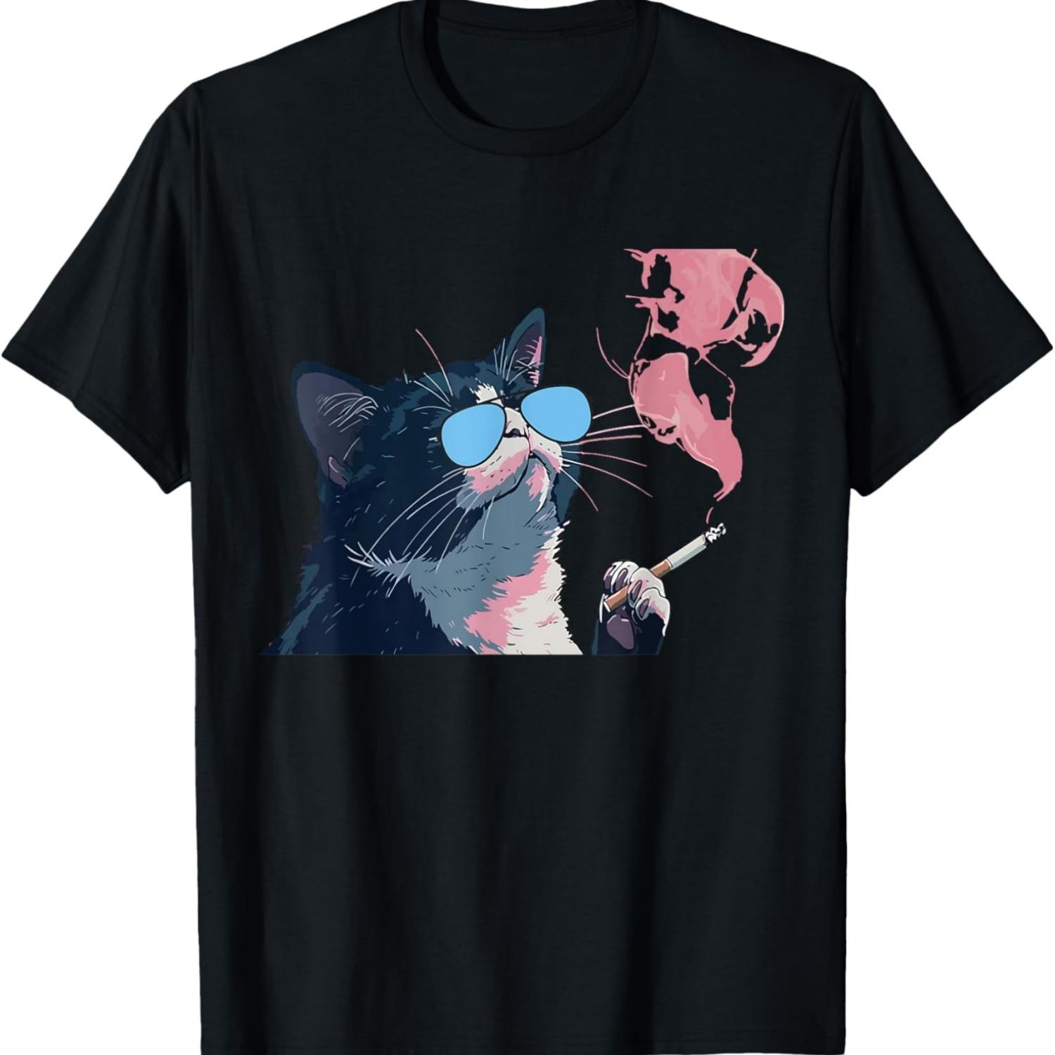 Funny Smoking Cat Cigarette Kitty Gen Z Meme Cat Lovers T-Shirt S