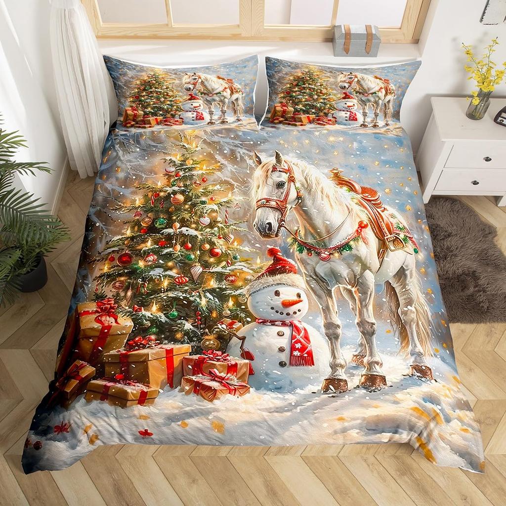 God Jul Sängkläder Rosa Påslakan Full Storlek Julgran Snögubbe Påslakan Drömsk Snöflinga Sängöverkast 3 delar