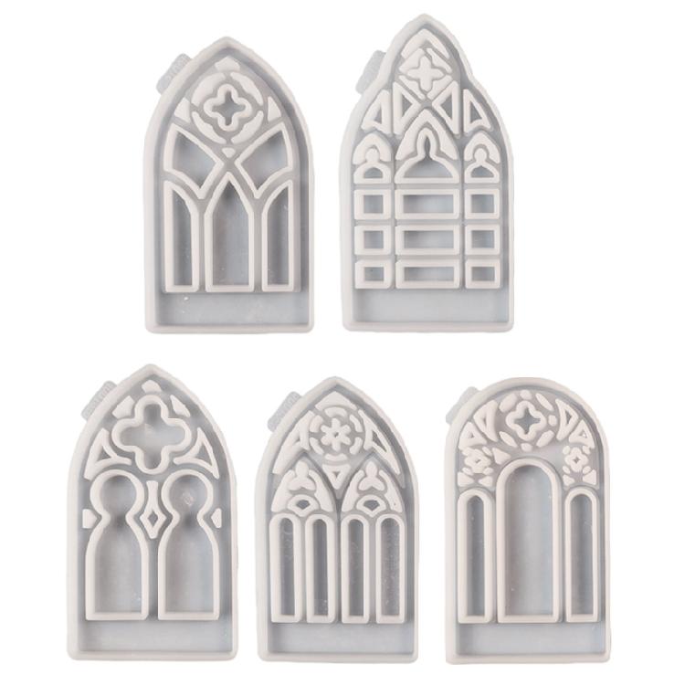 5pcs Candlesticks Silicone Molds Gothic House Candle Holder Castings Molds