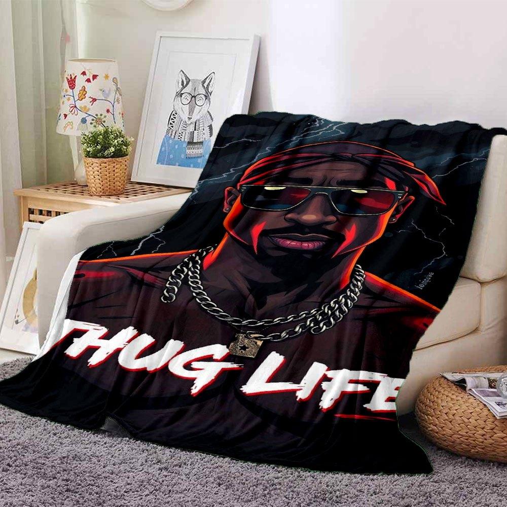 1pc 2PacHip Hop Blanket Soft Lightweight All Season Multi Purpose Throw for Sofa, Bed, Office & Picnics, French Style with Iconic Album Art & Quotes