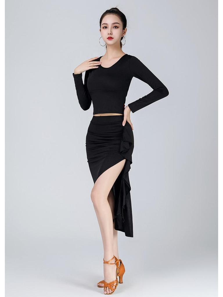 Women's Ruffle Latin Dance Bodycon Midi Skirt, Adult Practice & Performance Costume
