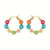 Boho Beaded Flower Hoop Earrings, Stainless Steel Decor Hoops, Bohemian Style Everyday Jewelry for Women, 1 Pair