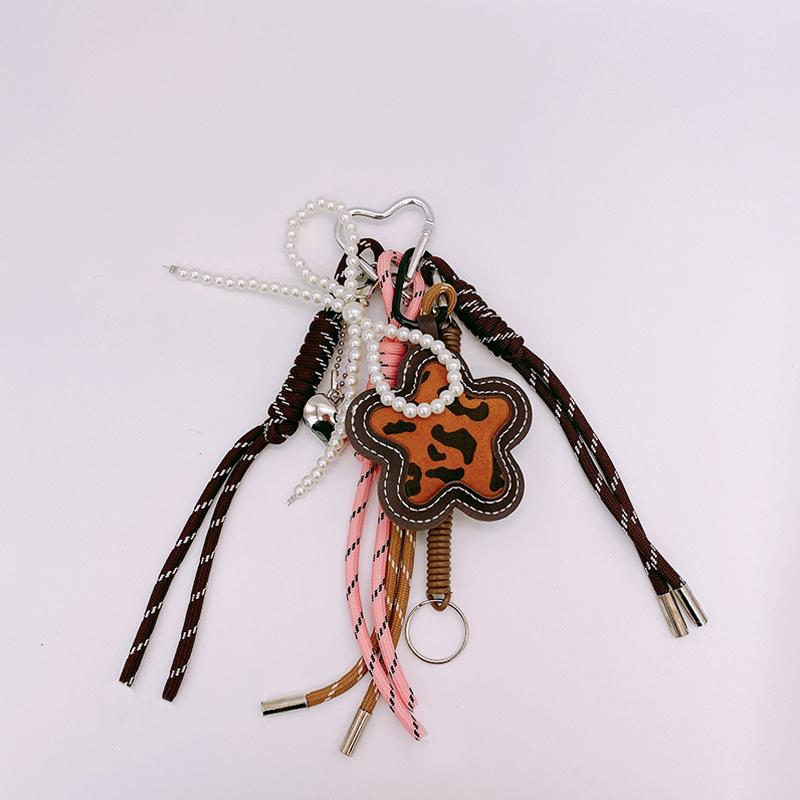 Matte Leopard Print Flower Bag Hanging Exquisite DIY Braided Rope Car Keychain Key Chains for Women