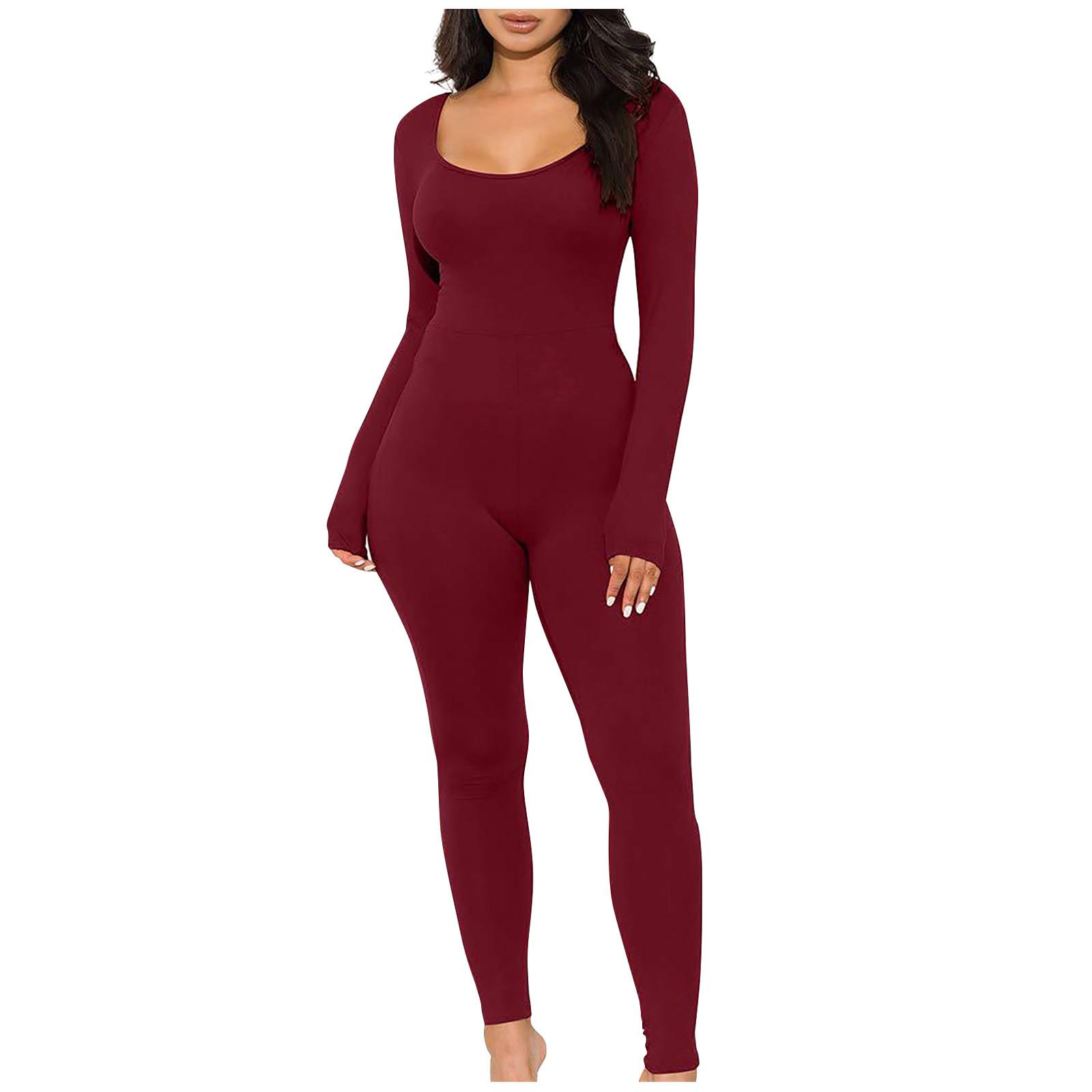 

Женский модный однотонный приталенный комбинезон с длинными рукавами S винный