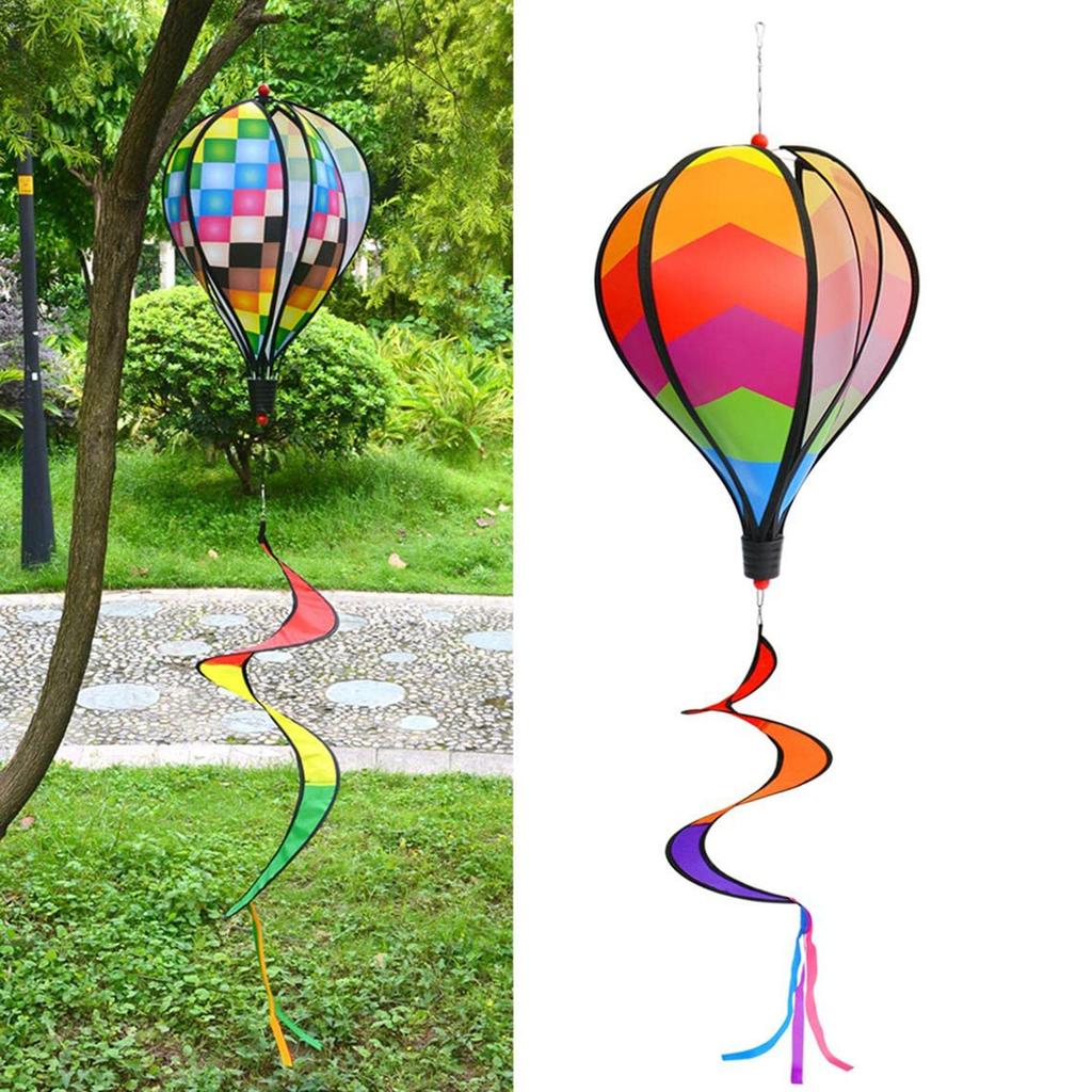 Hot Air Balloon Wind Spinners Rainbow Sequin Rotating Balloon Spinner Rainbow Balloon Pinwheel for House Garden Porch Yard
