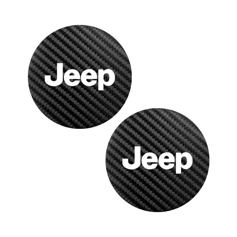 

For Jeep 2Pcs Car Carbon Leather Water Cup Pad Anti-noise Coaster Mat For Jeep Grand Cherokee Wrangler JK Gladiator Compass R