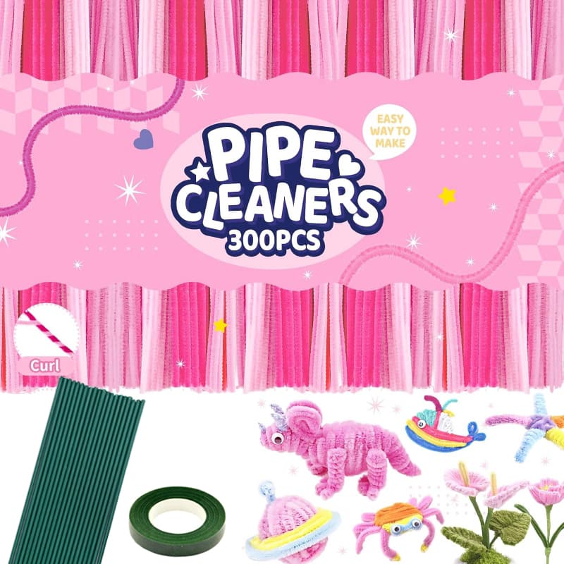 321 Pcs Pipe Cleaners Craft , 300pcs Colorful Pipe Cleaners , for DIY Flower Making Kit with 20pcs Flower Stems, 1pc Tape