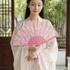Hanfu Fan Flower Pattern Chinese Folding Fan Traditional Vintage Handheld Fan with Tassel Portable Decorative Fan Cultural Event
