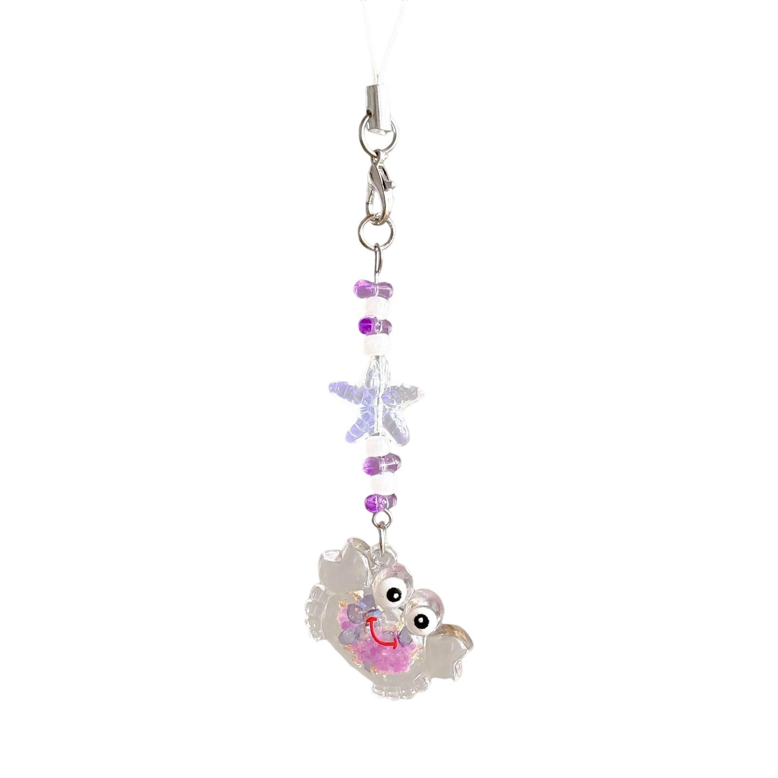 Fun Crab Design Glowing Keychain Phone Chain Strap Multi Functional Resin Key Organiser For Bags And Car Ornament фиолетовый