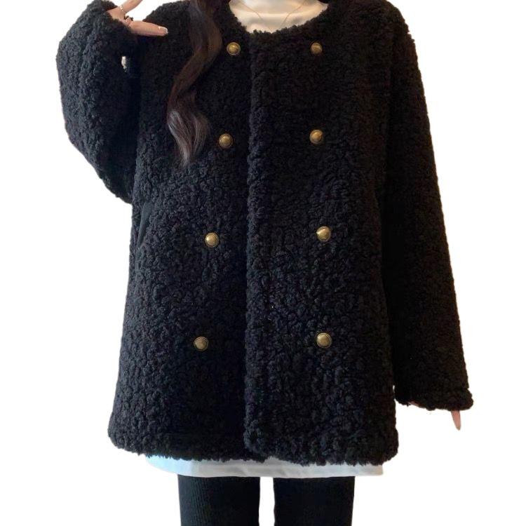 Plus Size Thick Lambswool Coat - Women's Warm, Stylish and Age-Reducing Winter Cardigan
