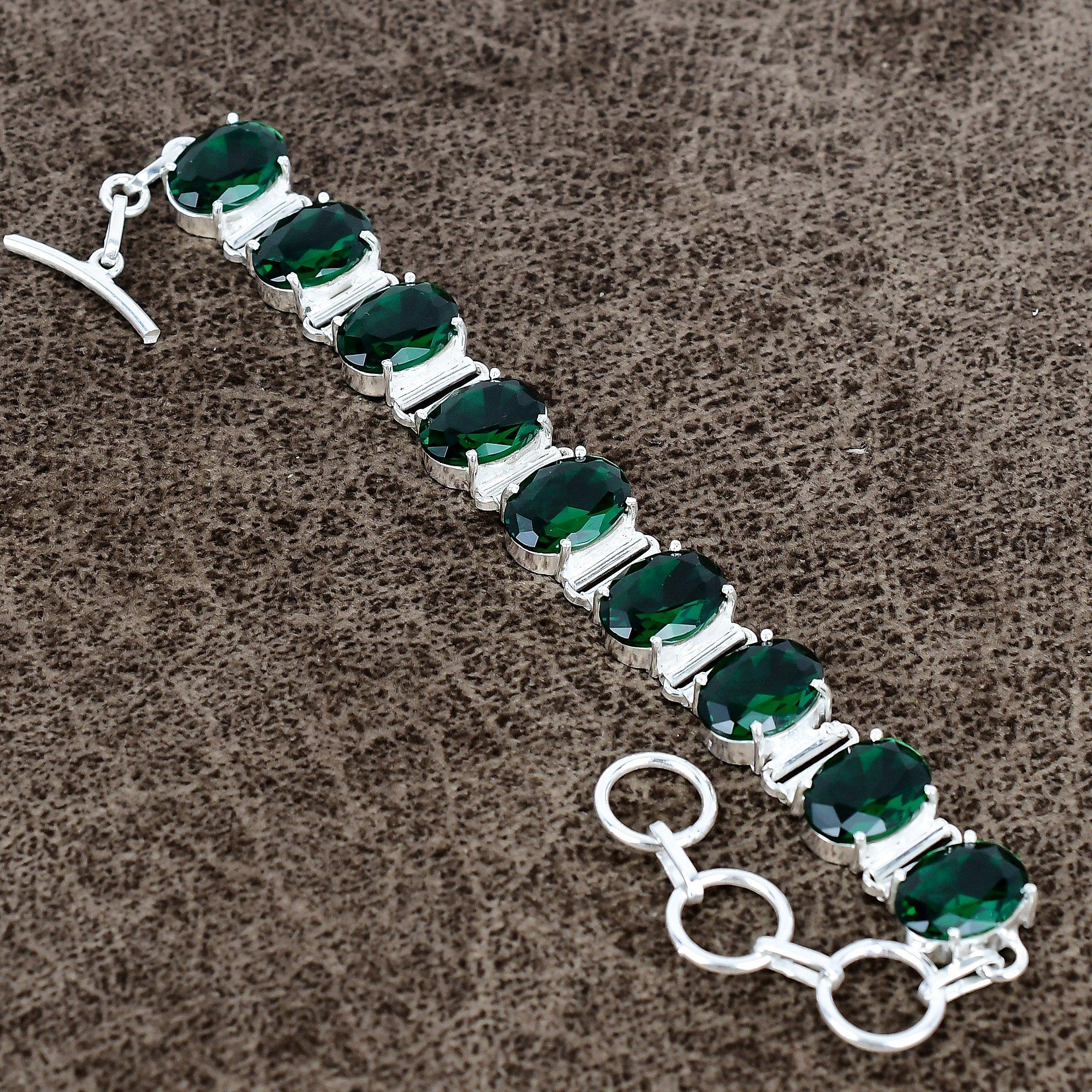 

Хромдіопсид Камінь Ручна робота Срібло 925 проби Браслет 7-8 KKG-137