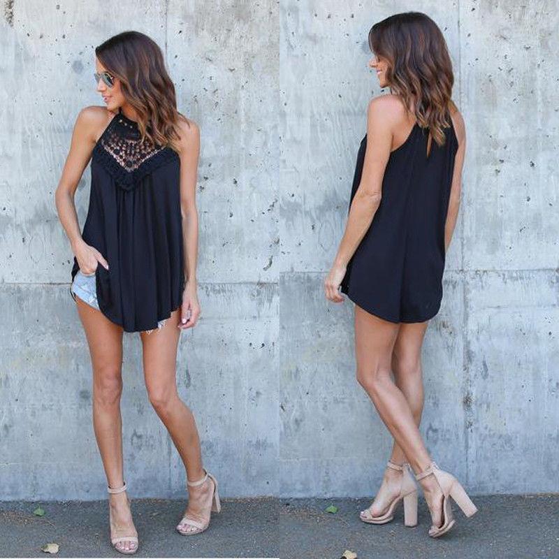 European Style Loose Fit Sleeveless Cotton T Shirt With Lace Splicing For Casual Women