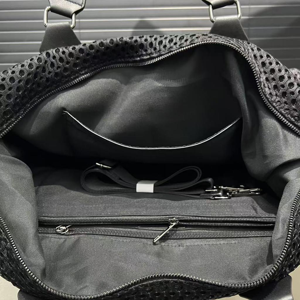 Ladies' Fashion Mesh Travel Tote Bag Large Capacity Splicing Retro Leisure Luggage Shoulder Bag