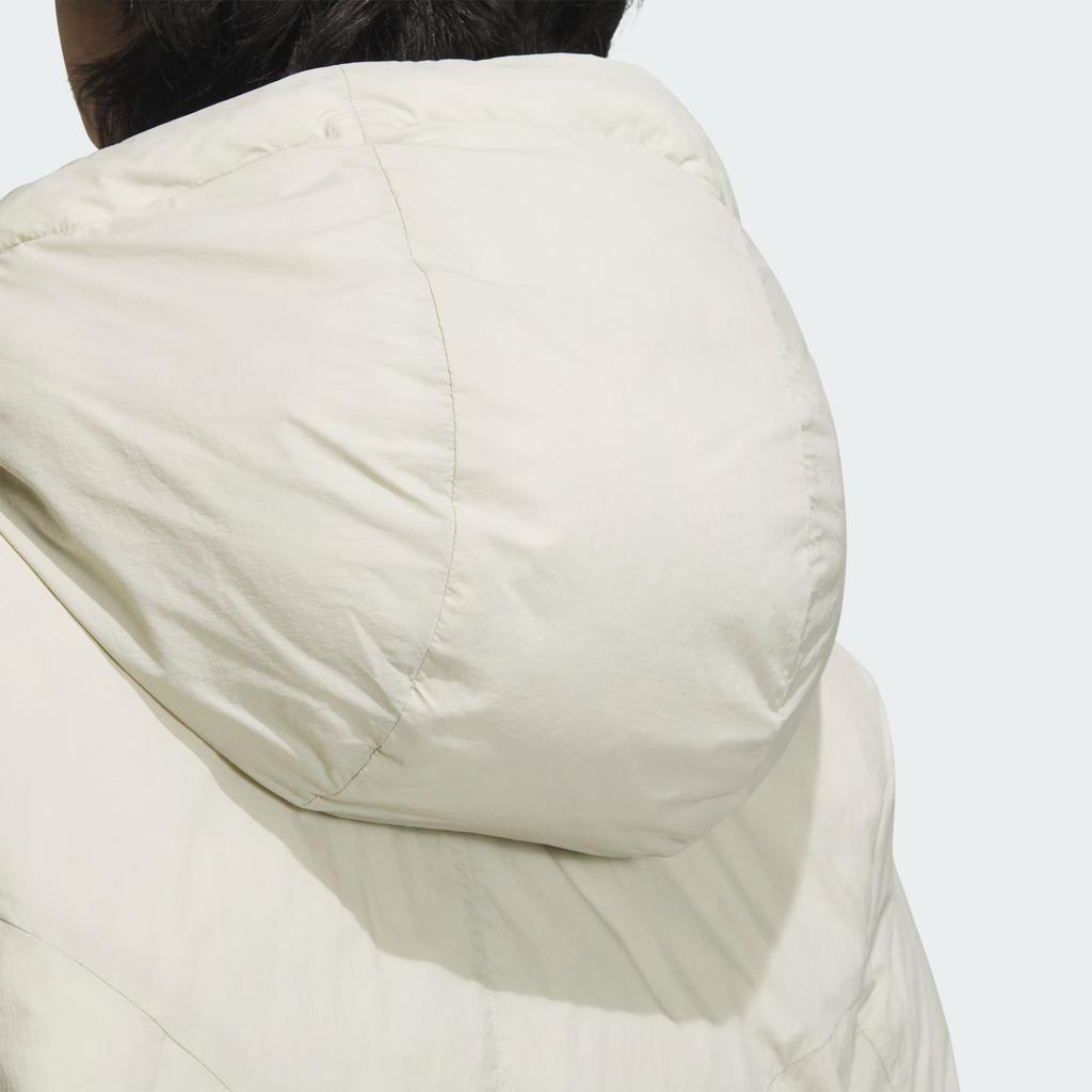 Adidas FW24 FUSTL P DJK LON Solid Water-Resistant Long Warm Sports Casual Hooded Down Jacket Men Jacket Light-Sesame Earth-Grey JM6178