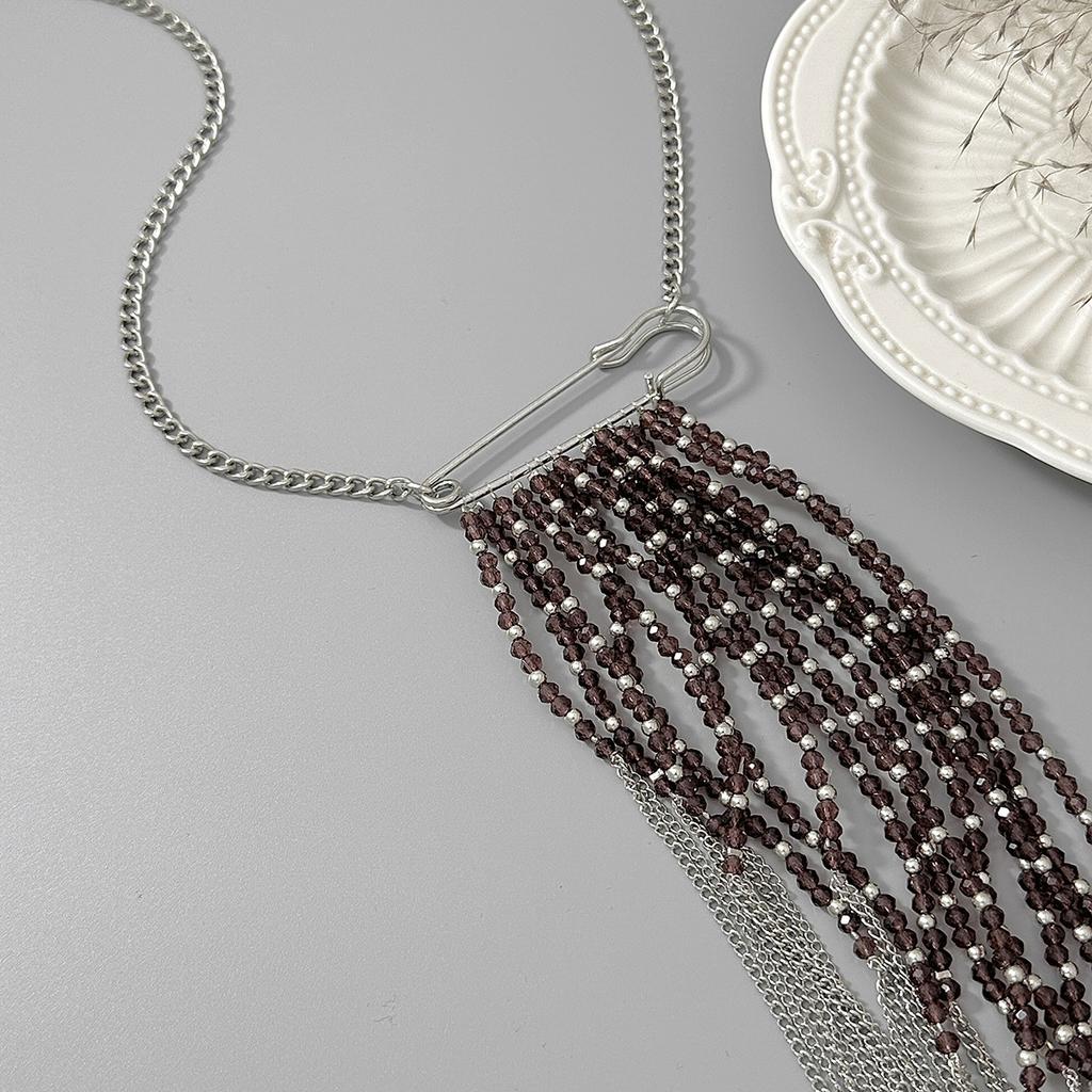 Alloy Tassel Chain Brooch Exaggerated Water Droplet Tassel Clothing Tie Pin Necklace Jewelry