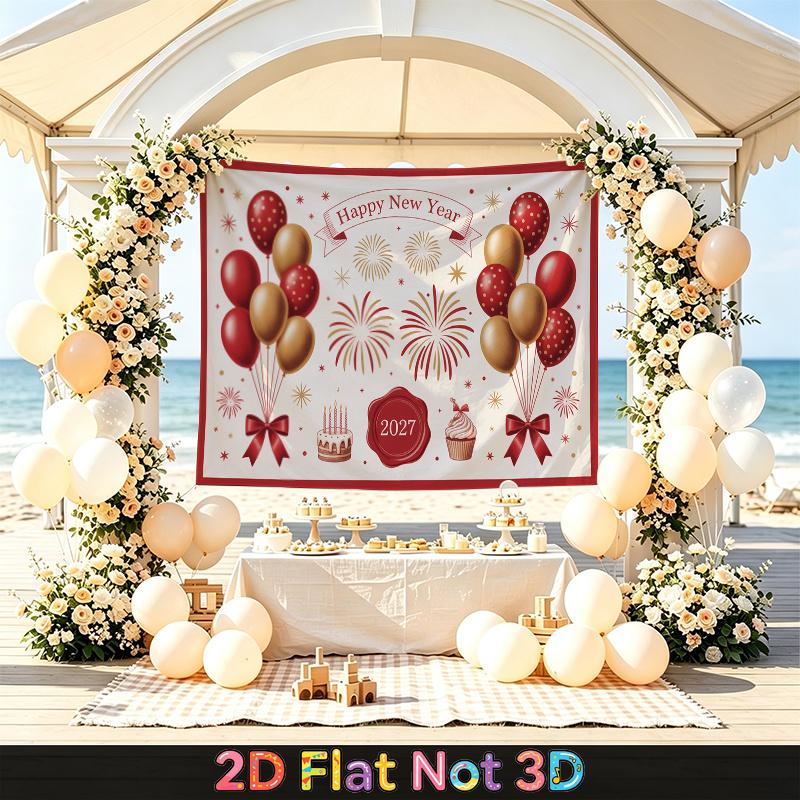 Party Backdrop New Year Fireworks Balloon Cake Flat Weddings Birthdays Showers Balloons Photo Background Decor Front Door Decor