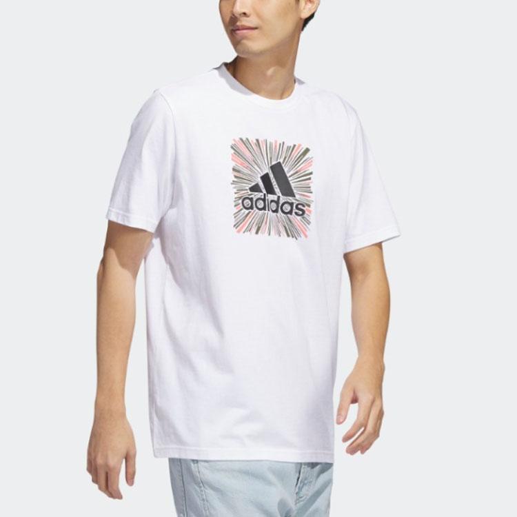 Adidas Logo Embroidered Print Round Neck Short Sleeve T-Shirt Men Tops White HR8071