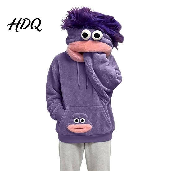 Soft Lounge Clothes Big Mouth Creature Flannel Hoodie Unisex Oversized Fleece Hooded Hoodies Sweatshirt Plush Pullover Top for Halloween Party Daily