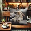 Adorable Bunny With Coffee Cup Print Pillowcase - Home Decor, Perfect For Living Room And Bedroom, Ideal Gift For Animal Lovers