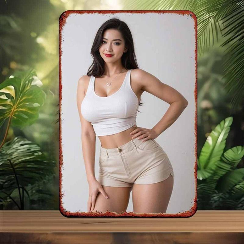 Vintage Metal Sign Art, Sexy Lady Garage Decor, Bar Bedroom Wall Tin Poster