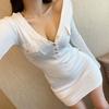 Korean Dongdaemun V-Neck Button-Up Slimming Bodycon Dress for Women