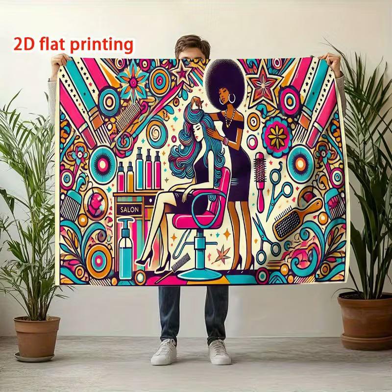 Retro Hair Salon Tapestry, Pop Art Barber Shop Background Cloth, Salon Studio Wall Decor